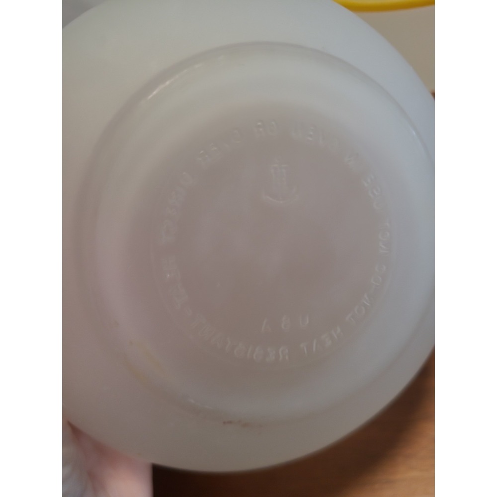 ANCHOR HOCKING VINTAGE 5 in. Frosted Glass Bowl Set 3 With Yellow Rim - Picture 4 of 10
